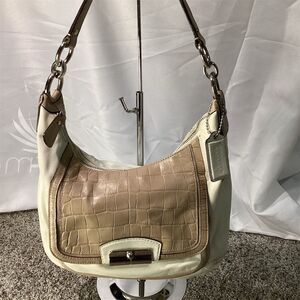 Coach Ivory Taupe Moc Croc Leather Hobo Bag Women's Handbag